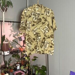 Panama Jack Camp Shirt Mens Short Sleeve Button Up Beige Rum Graphic